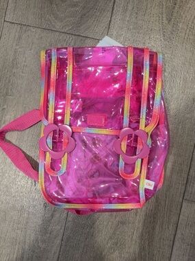 NWT: Cat & Jack : Kids Pink Clear Backpack with Rainbow Trim ( 16$ retail )